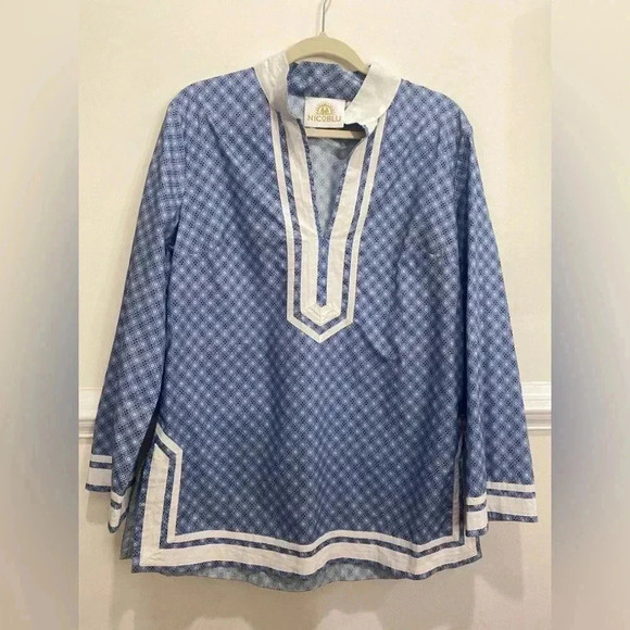 Nicoblu Capri Short Tunic Blue White Porcelain Size Large - Picture 2 of 9